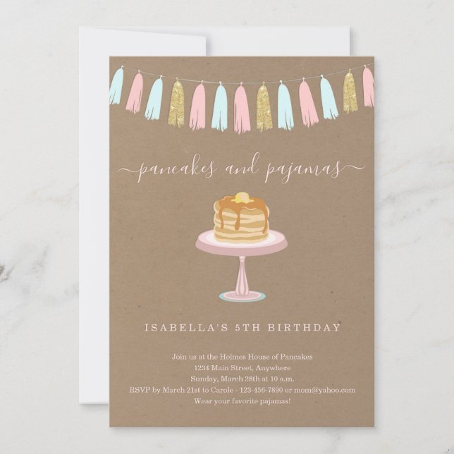 Invitation Pancakes & Pyjamas fête d'anniversaire (Devant)