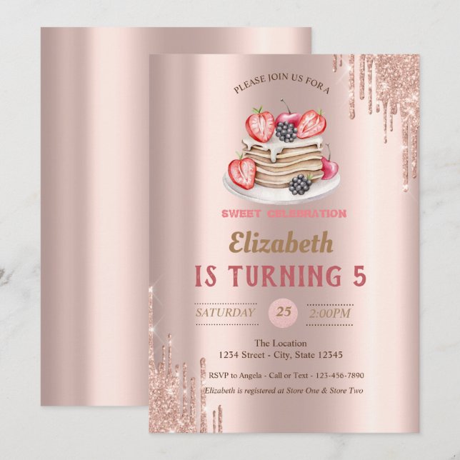 Invitation Pancakes, Rose Gold Drivers Anniversaire (Devant / Derrière)