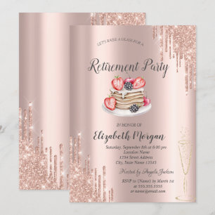Invitation Pancakes Rose Parties scintillant or Drives Retrai