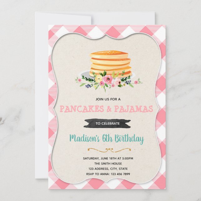 Invitation pancakes Vintages et pyjamas à la fête (Devant)