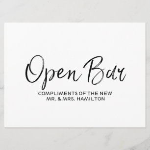 Invitation Pancarte "Bar Ouvert" pour Mariage Lettres Éléga
