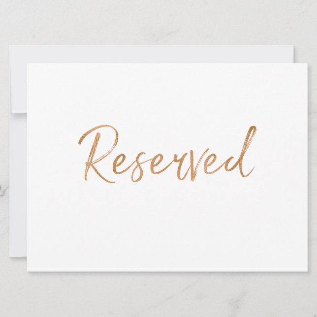 Invitation Pancarte de mariage "Réservé" Rose Doré | Élégant (Devant)