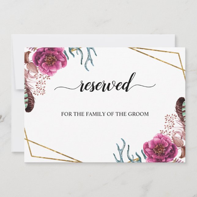 Invitation Pancarte de réservation de places de mariage Fleur (Devant)