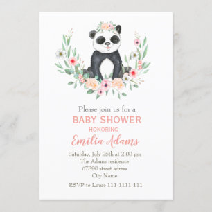 Invitation Panda à fleurs pour baby shower