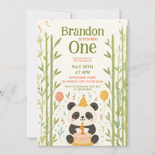 Invitation Panda avec bambou et gâteau 1er anniversaire