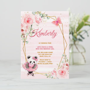 Invitation Panda Ballerina Tutu Fille Cinq Anniversaire