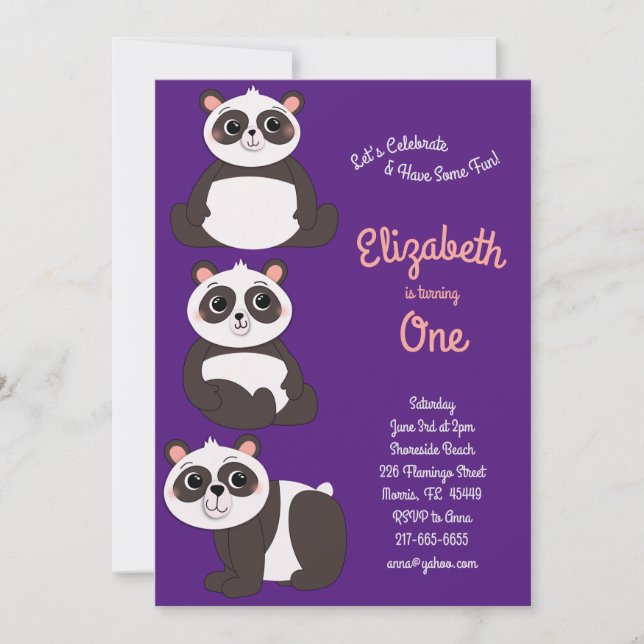 Invitation Panda Bears Cute Kids 1er anniversaire (Devant)