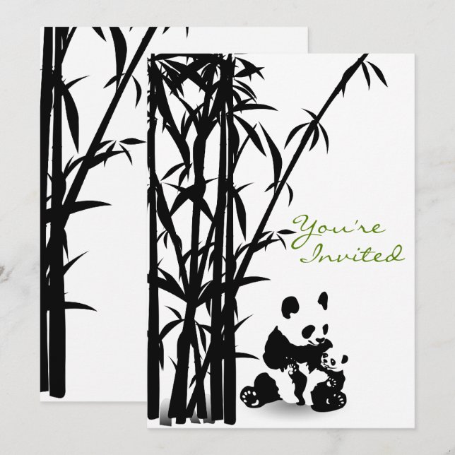 Invitation Panda Bears et Baby shower en bambou (Devant / Derrière)