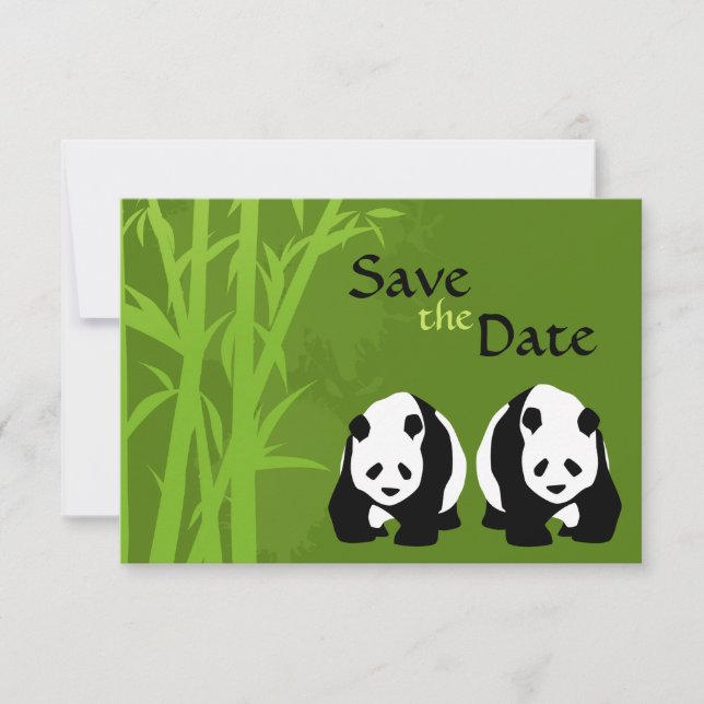 Invitation Panda Bears et mariage en bambou Enregistrer la da (Devant)