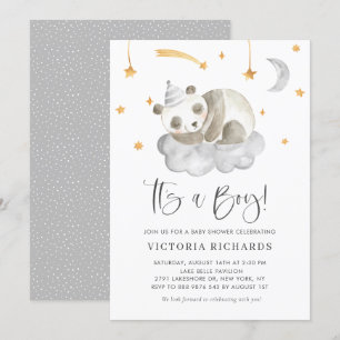 Invitation Panda couché mignon gris C'est un Baby shower garç