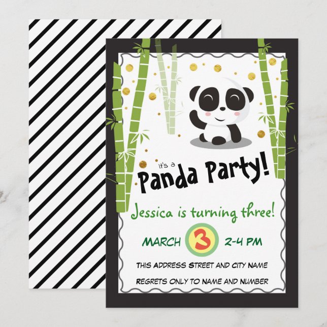 Invitation Panda fête d'anniversaire (Devant / Derrière)