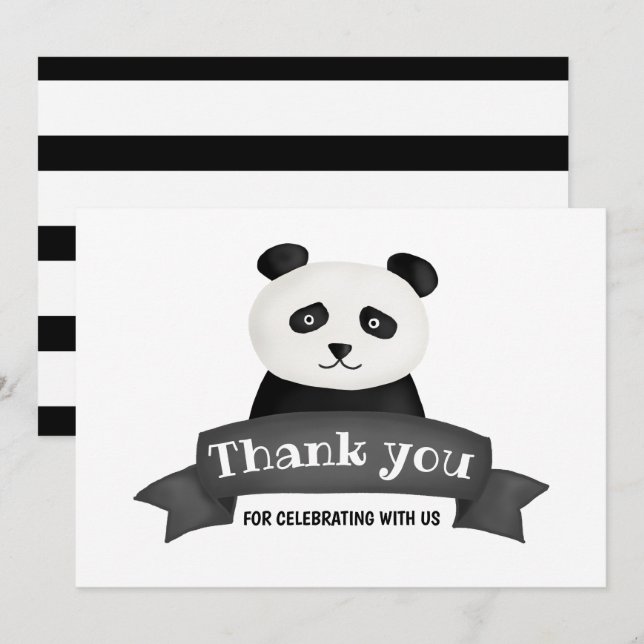 Invitation Panda fête d'anniversaire | MERCI (Devant / Derrière)