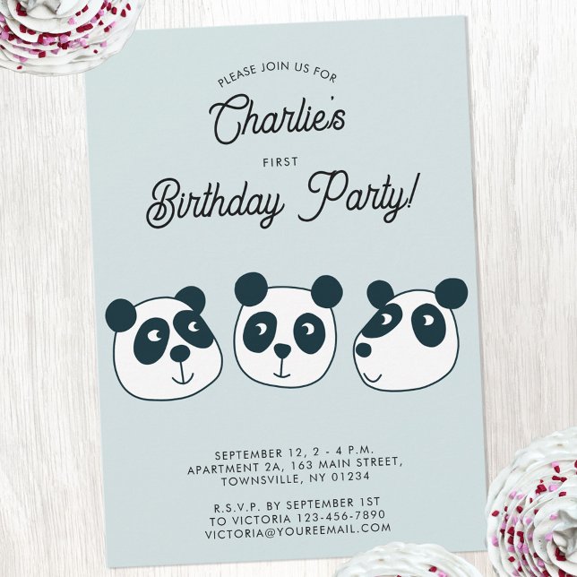 Invitation Panda Giant Cute Première fête d'anniversaire (Cute panda bear themed personalize first birthday party invitation)