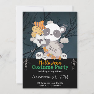Invitation Panda Grave Bats RIP Nuages Black Halloween