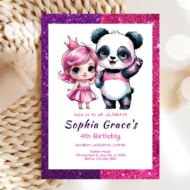 Invitation Panda mignonne avec anniversaire de princesse (Créateur téléchargé)