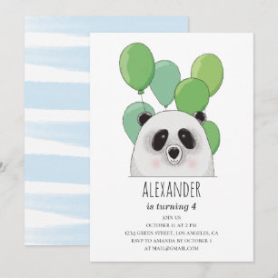 Invitation Panda mignonne. Fête d'anniversaire de garçon bleu