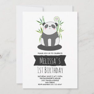 Invitation Panda noir et blanc mignon en Bambou Anniversaire