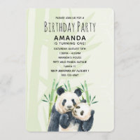 Panda Pair mignonne en Aquarelle Bambou Anniversai