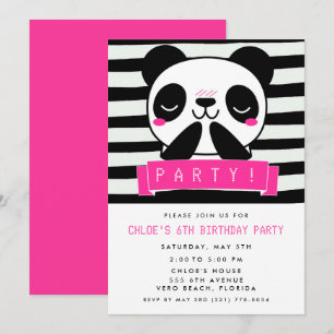 Invitation Panda rose de la fillette 6e fête d'anniversaire