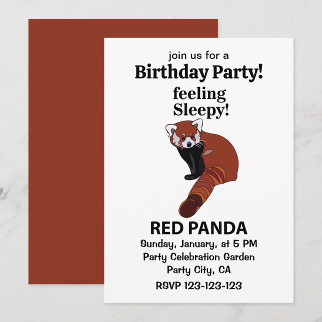 Invitation Panda Rouge Sentent Sleepy Funny Panda Rouge Anniv (Devant / Derrière)