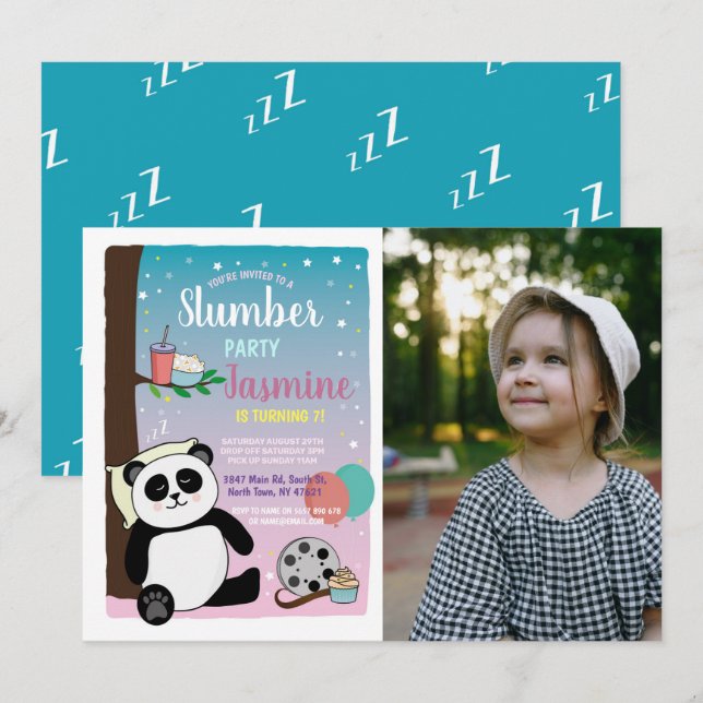 Invitation Panda Stwood Party Anniversaire Films Popcorn Phot (Devant / Derrière)