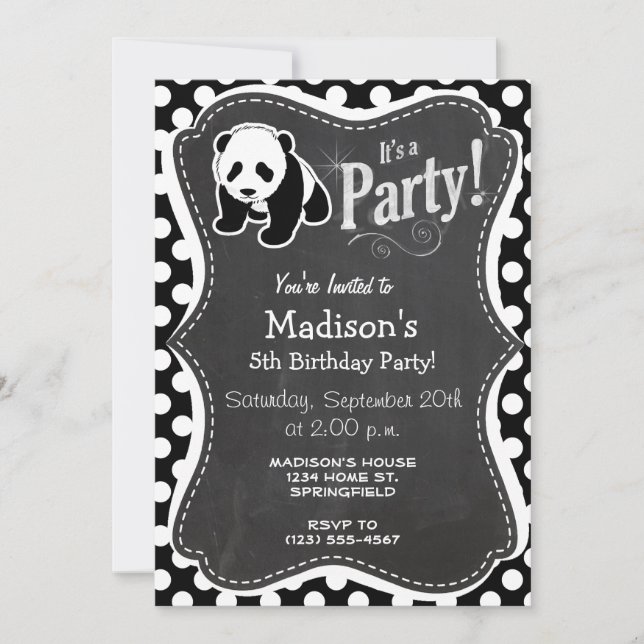 Invitation Panda sur les Pois noirs et blancs (Devant)