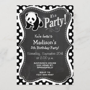 Invitation Panda sur les Pois noirs et blancs
