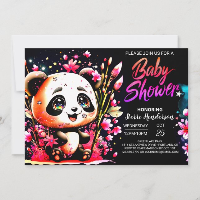 Invitation Panda Wonderland Sweet Rose Girl Baby shower (Devant)