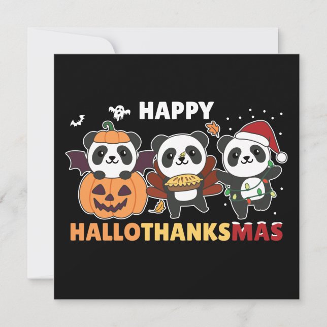 Invitation Pandas de Noël Joyeux Hallothanksmas Invita (Devant)