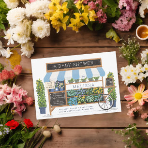 Invitation Panier à fleurs Baby shower Bleu de l'agriculteur