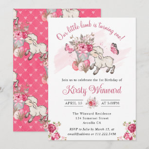 Invitation Panier à fleurs rose printemps et agneau mou 1er a