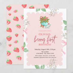 Invitation Panier d'aquarelle Fraises 1er anniversaire