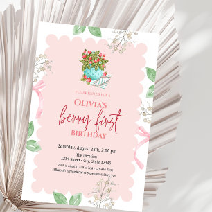 Invitation Panier de fraises à l'aquarelle  1er anniversaire
