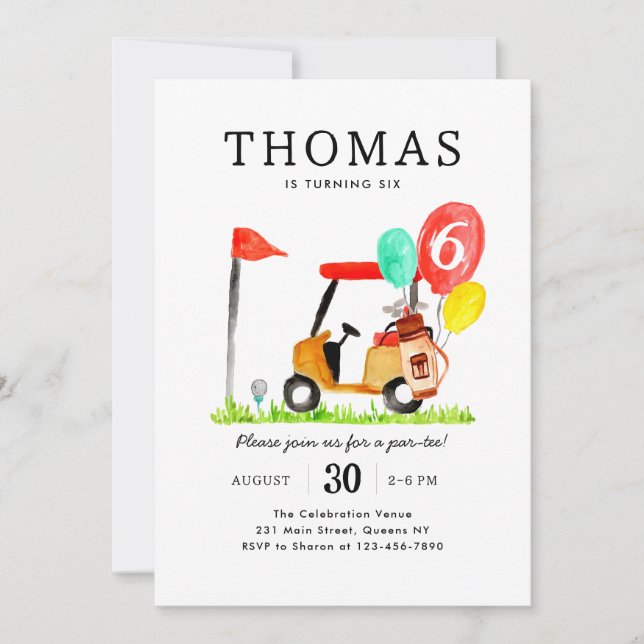 Invitation Panier de golf de charme Balloon Enfants Par-tee A (Devant)