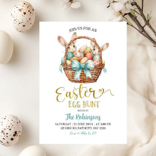 Invitation Panier de lapin à arc pastel bleu Fête de chasse a