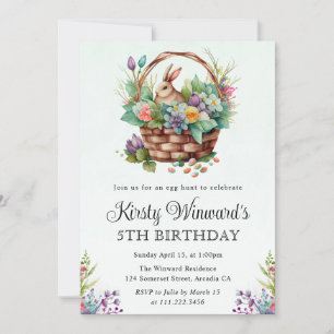 Invitation Panier de lapin de Pâques floral aquarelle pour an