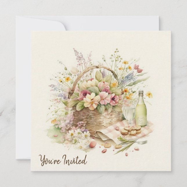 Invitation Panier de pique-nique avec bouteille de vin Annive (Devant)