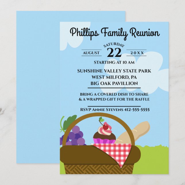 Invitation Panier de pique-nique Réunion de famille ciel nuag (Devant / Derrière)