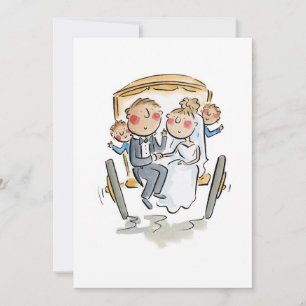 Invitation Panier devant le cheval, couple mariage
