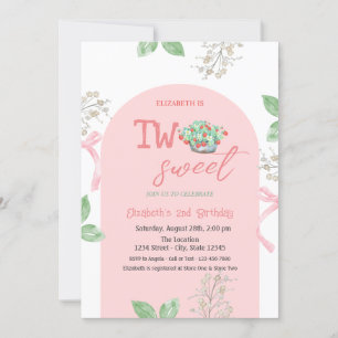Invitation Panier Fraises Bow Two Sweet 2e anniversaire