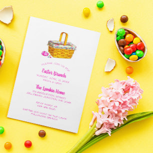 Invitation Panier illustré et œuf de Pâques rose Easter