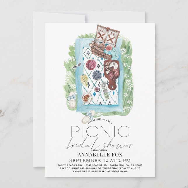 Invitation Panier pique-nique Fête des mariées aquarelle (Devant)