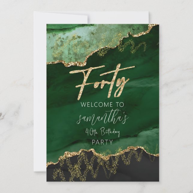 Invitation Panneau 40e anniversaire quarante Émeraude vert et (Devant)
