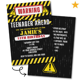 Invitation Panneau d'avertissement pour les 13 ans d'un adole