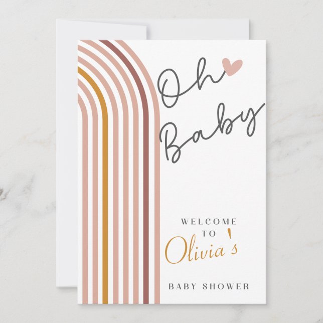 Invitation Panneau de Baby shower arc-en-ciel Boho minimal (Devant)