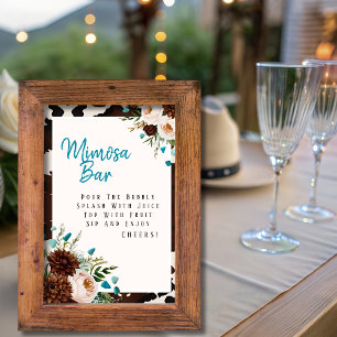 Invitation Panneau de bar Mimosa Turquoise Fleurs sauvages Bo