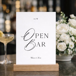 Invitation Panneau de bar ouvert mariage noir et blanc minima