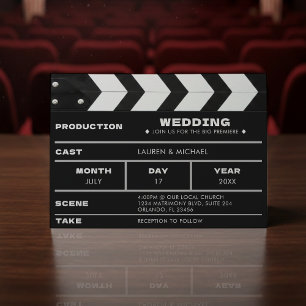 Invitation Panneau de clap de mariage cinématographique