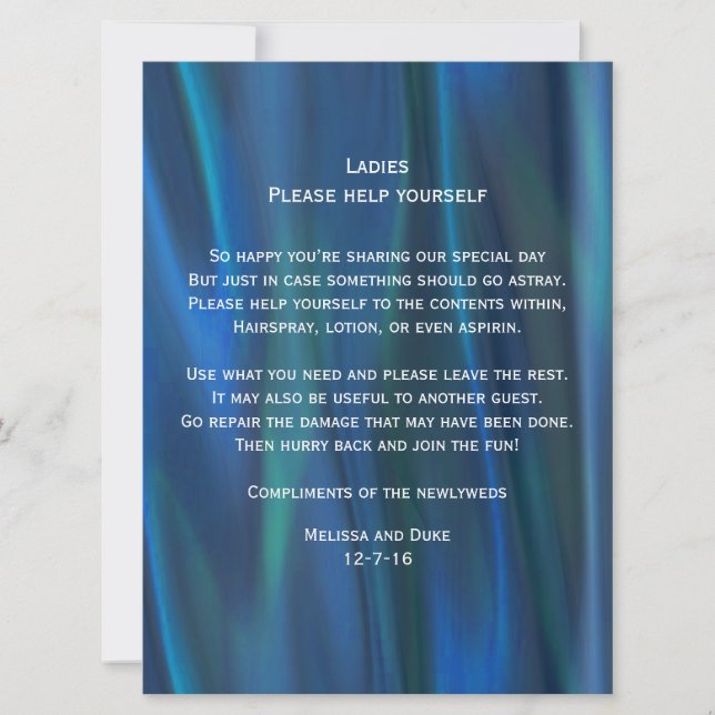 Invitation Panneau de corbeille de mariage à aspect satin ble (Devant)