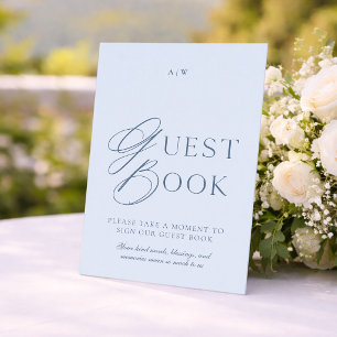 Invitation Panneau de livre d'or de mariage élégant bleu pous